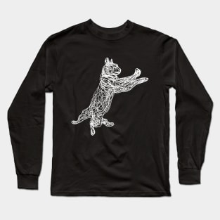 Dancing white doodle cat Long Sleeve T-Shirt